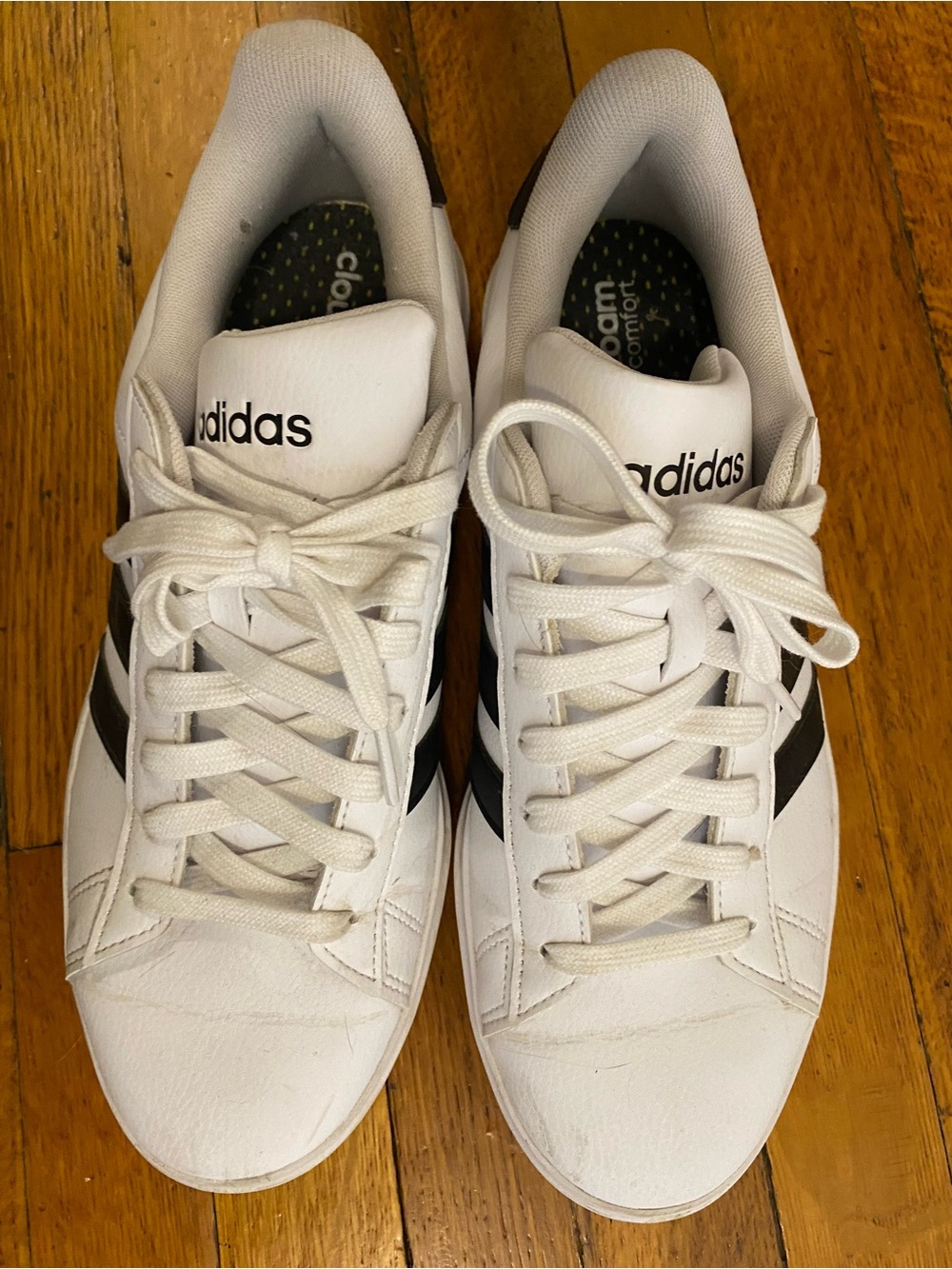 adidas White Sneakers with Black Stripes — Low-Top Casual